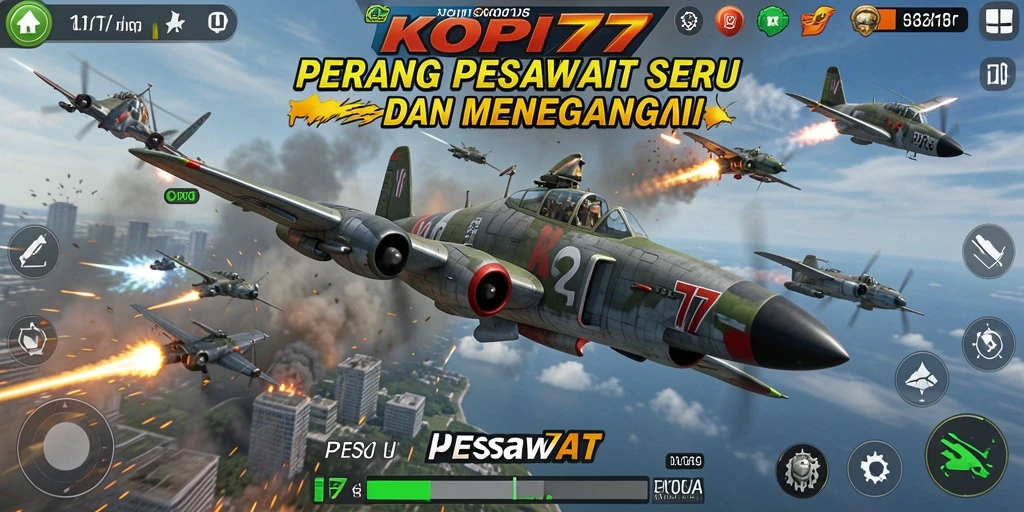Antarmuka permainan KOPI77 yang menampilkan aksi Perang Pesawat yang seru.