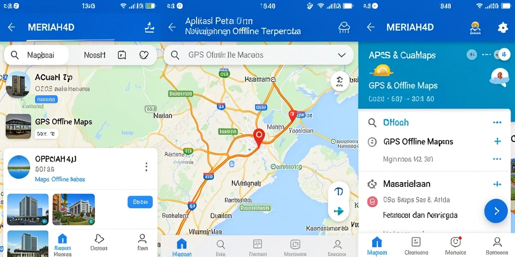 Tampilan antarmuka aplikasi MERIAH4D dengan fitur GPS Offline Maps.