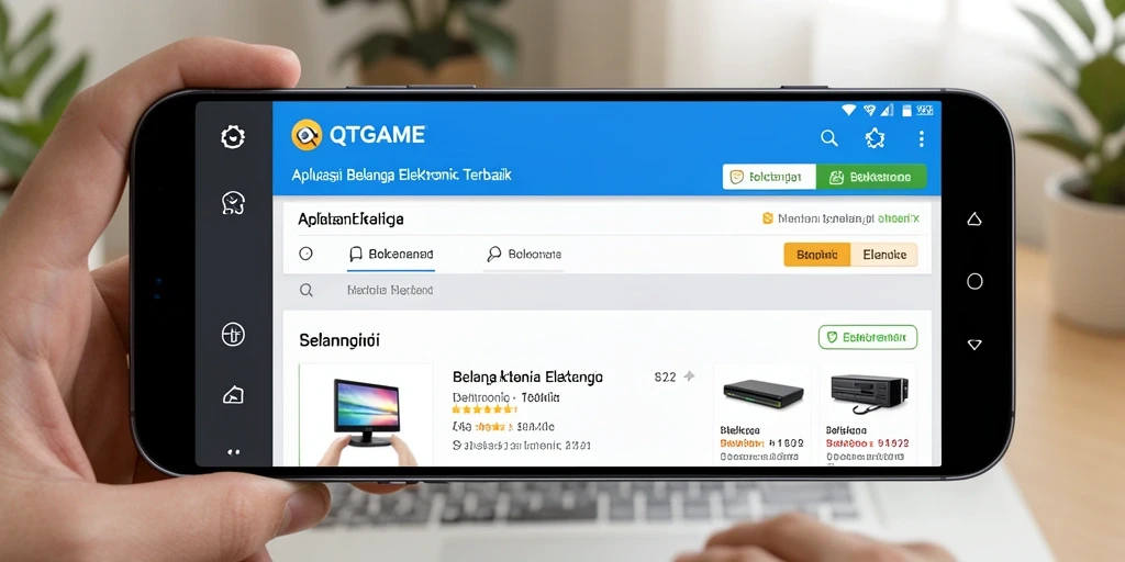 Tampilan antarmuka QTGAME yang intuitif dan menarik untuk belanja elektronik.