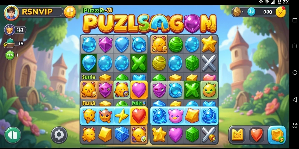 Tampilan antarmuka menarik dari game Puzzle Match-3 RSNVIP.